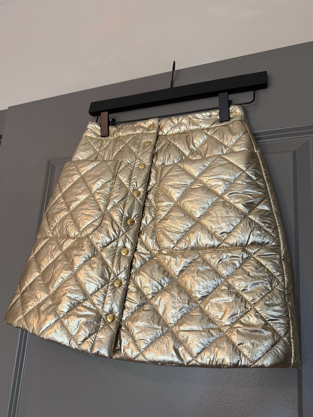 Frances Valentine Metallic Quilted Mini Skirt - Gold